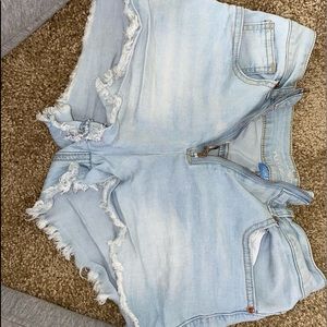 Light Blue Denim Jean Zip Up Shorts